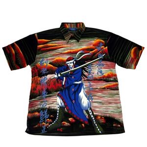 Vintage Gangboy Button Up Shirt Mens Size XXL Anime Samurai AOP Y2K Rare Graphic